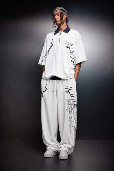 Erkek Beyaz Bite Back Kemer Detaylı Baggy Eşofman