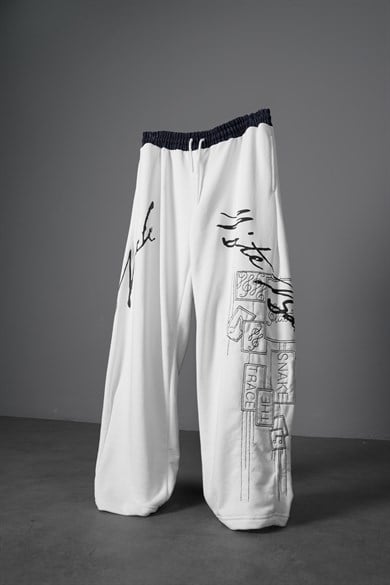 Erkek Beyaz Bite Back Kemer Detaylı Baggy Eşofman