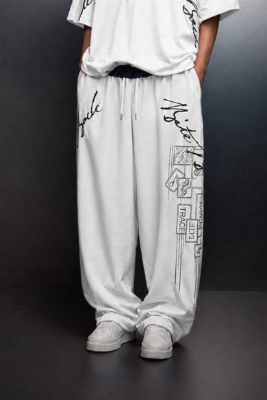 Erkek Beyaz Bite Back Kemer Detaylı Baggy Eşofman