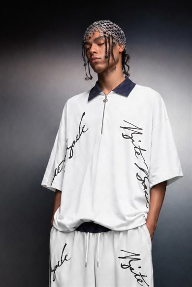 Erkek Beyaz Bite Back Yaka Detay Box Fit Tshirt