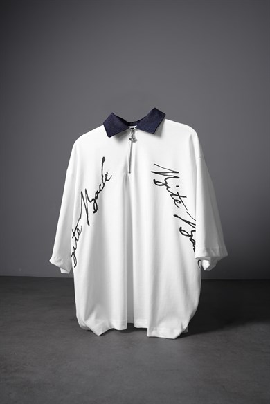 Erkek Beyaz Bite Back Yaka Detay Box Fit Tshirt