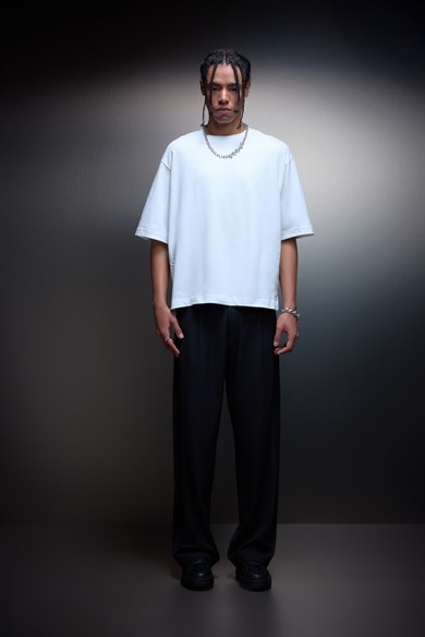 Erkek Beyaz Boxy Fit Basic Tshirt