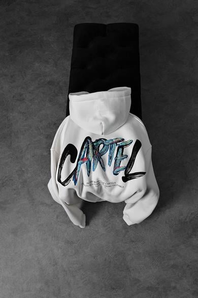 Erkek Beyaz Cartel Kabartma Baskılı Kapüşonlu Oversize Sweatshirt