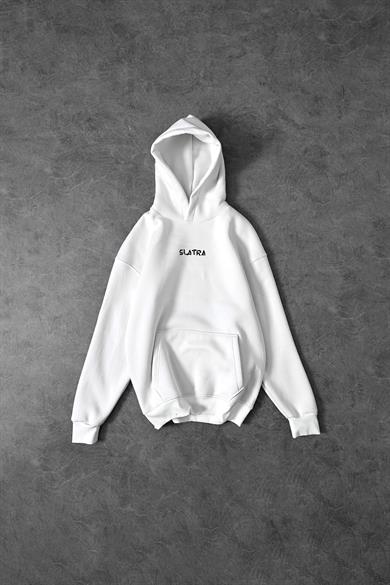 Erkek Beyaz Chaos Team Nakışlı Kapüşonlu Oversize Sweatshirt