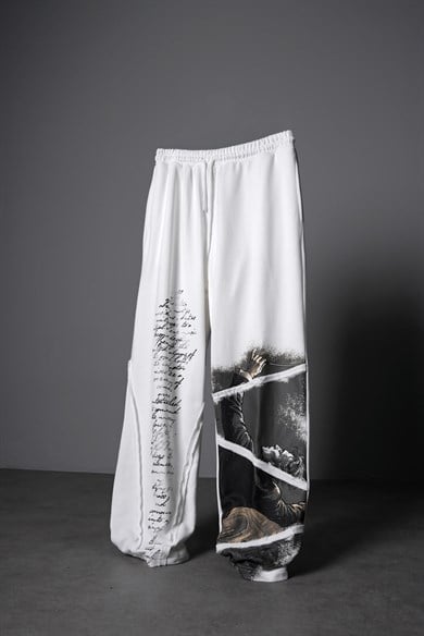 Erkek Beyaz Conductor Baskılı Parçalı Baggy Eşofman