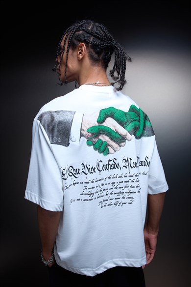 Erkek Beyaz Confiado Baskılı Box Fit Tshirt