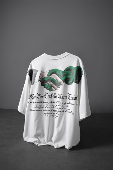 Erkek Beyaz Confiado Baskılı Box Fit Tshirt