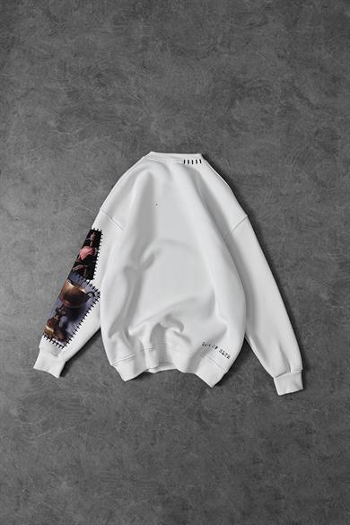 Erkek Beyaz Dare Of Sltr Kol Patch Oversize Sweatshirt