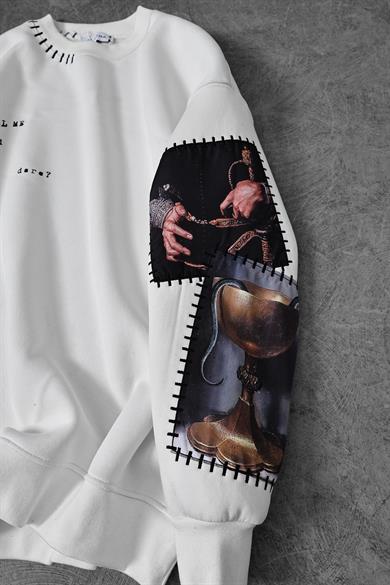 Erkek Beyaz Dare Of Sltr Kol Patch Oversize Sweatshirt