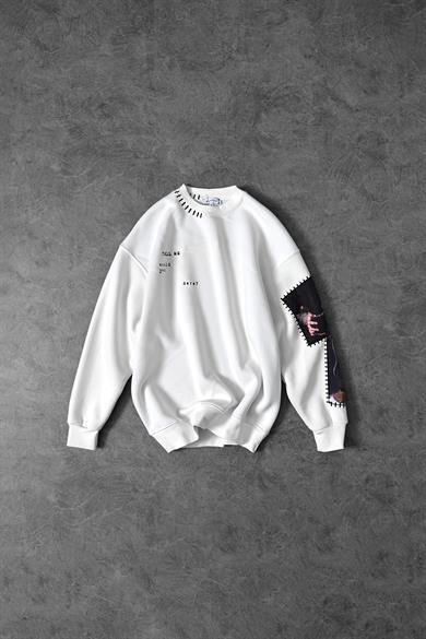Erkek Beyaz Dare Of Sltr Kol Patch Oversize Sweatshirt