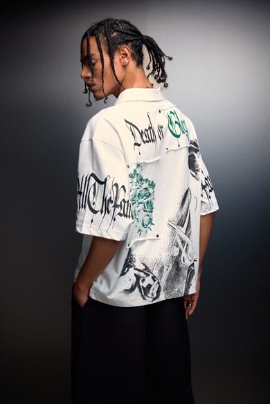 Erkek Beyaz Death or Glory Patchli Box Fit Polo Yaka Tshirt