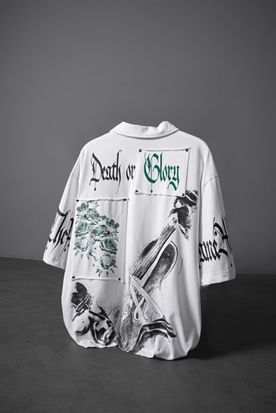 Erkek Beyaz Death or Glory Patchli Box Fit Polo Yaka Tshirt
