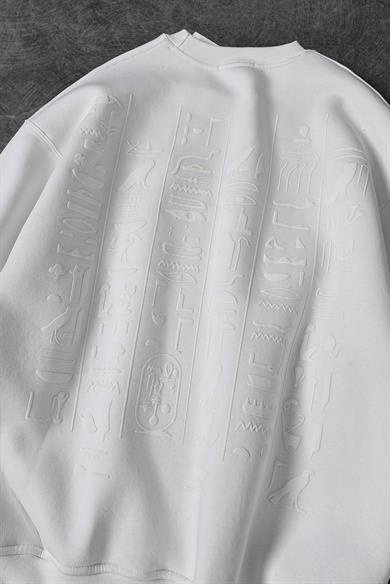 Erkek Beyaz Eye Of Ra Nakış İşlemeli Oversize Sweatshirt