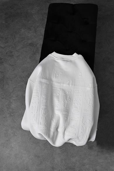 Erkek Beyaz Eye Of Ra Nakış İşlemeli Oversize Sweatshirt