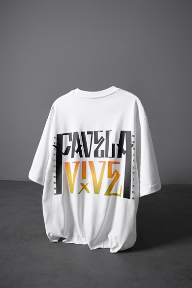 Erkek Beyaz Favela Baskılı Zımbalı Box Fit Tshirt
