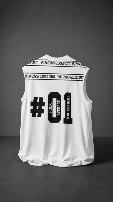 Erkek Beyaz Fuck Average Sıfır Kol Oversize Atlet