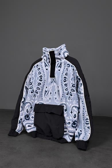 Erkek Beyaz Half Zip Desenli Peluş Sweatshirt
