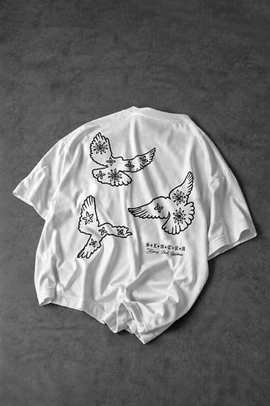 Erkek Beyaz Heavy Kabartma Baskı Oversize Tshirt