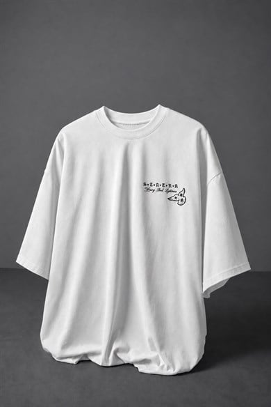 Erkek Beyaz Heavy Kabartma Baskı Oversize Tshirt
