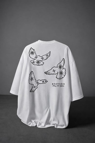 Erkek Beyaz Heavy Kabartma Baskı Oversize Tshirt