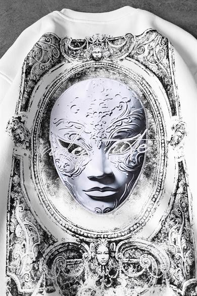 Erkek Beyaz İndefinite Nakışlı Oversize Sweatshirt