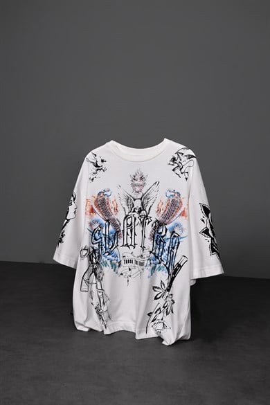 Erkek Beyaz La Familia Es Todo Oversize Tshirt