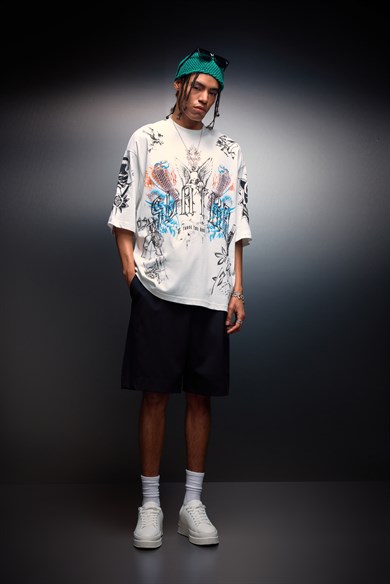 Erkek Beyaz La Familia Es Todo Oversize Tshirt