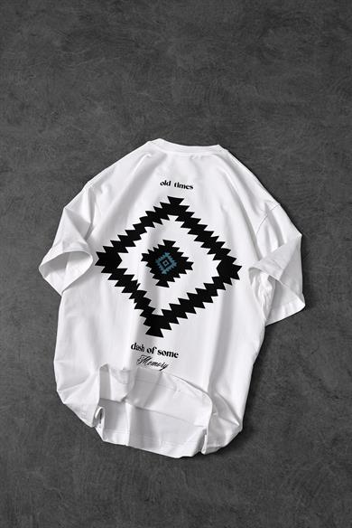 Erkek Beyaz Memory Lego Kabartma Baskılı Oversize Tshirt