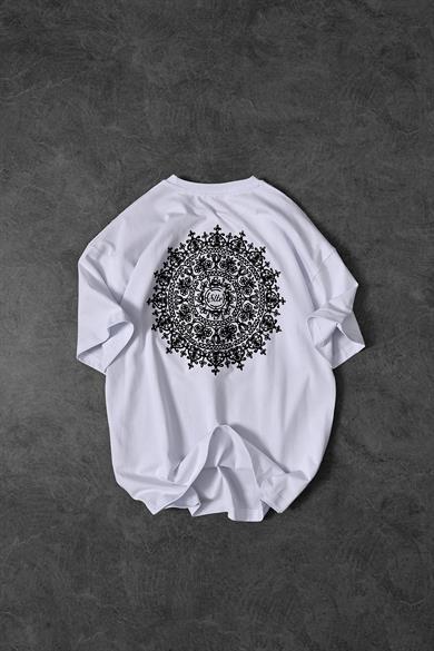 Erkek Beyaz Omuz ve Sırt Nakışlı Oversize Tshirt