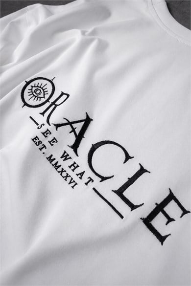 Erkek Beyaz Oracle Nakışlı Oversize Tshirt