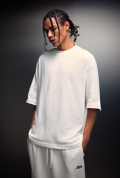 Erkek Beyaz Oversize Basic Tshirt