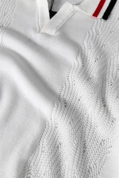 Erkek Beyaz Oversize Polo Yaka Örme Tshirt