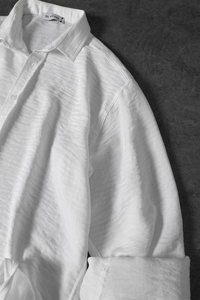 Erkek Beyaz Oversize Sofia İnce Keten Gömlek