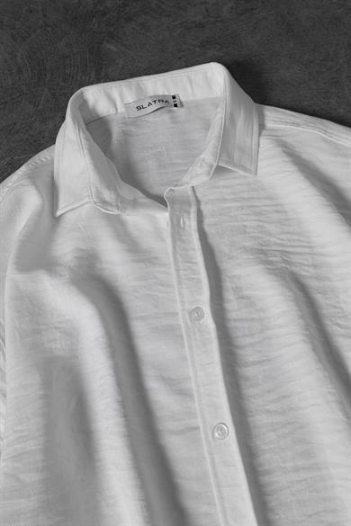 Erkek Beyaz Oversize Sofia İnce Keten Gömlek