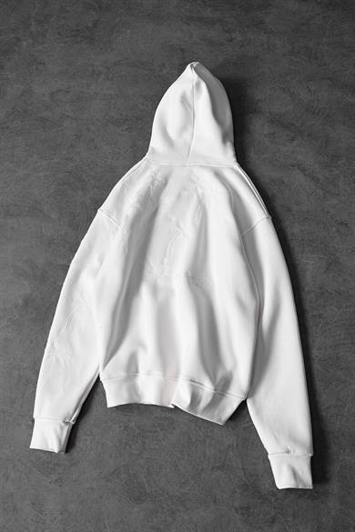 Erkek Beyaz Palm Nakışlı Oversize Kapüşonlu Sweatshirt