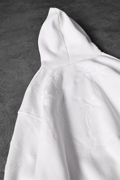 Erkek Beyaz Palm Nakışlı Oversize Kapüşonlu Sweatshirt