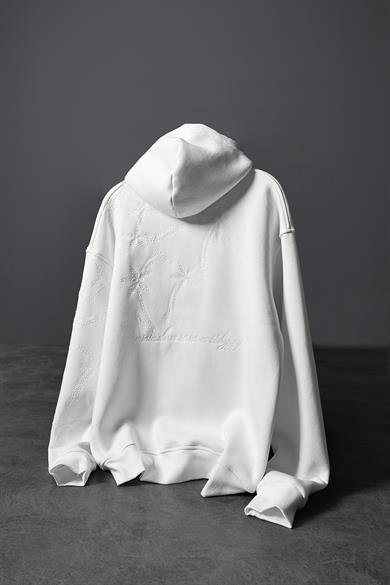 Erkek Beyaz Palm Nakışlı Oversize Kapüşonlu Sweatshirt