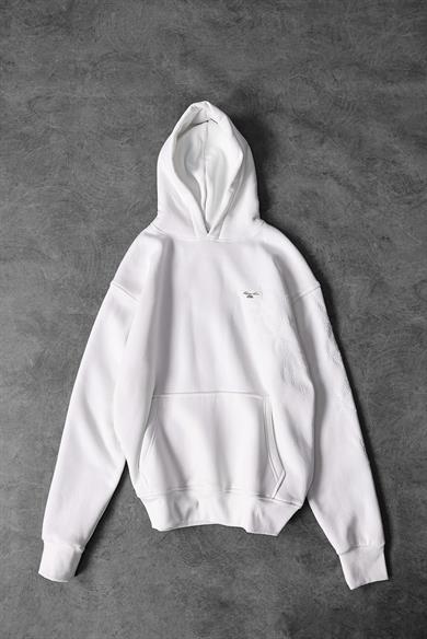 Erkek Beyaz Palm Nakışlı Oversize Kapüşonlu Sweatshirt
