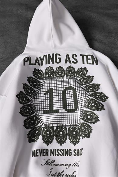 Erkek Beyaz Playing As Ten Baskılı Oversize Kapüşonlu Sweatshirt