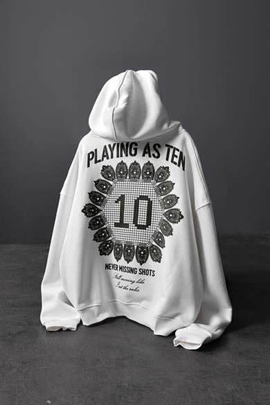 Erkek Beyaz Playing As Ten Baskılı Oversize Kapüşonlu Sweatshirt