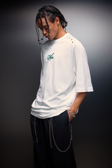 Erkek Beyaz Prelude Baskılı Oversize Tshirt