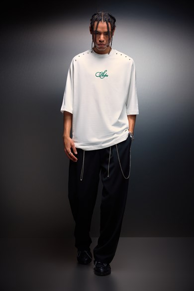 Erkek Beyaz Prelude Baskılı Oversize Tshirt