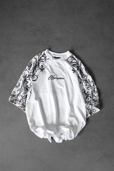 Erkek Beyaz Redemption Patchli Baskılı Oversize Tshirt