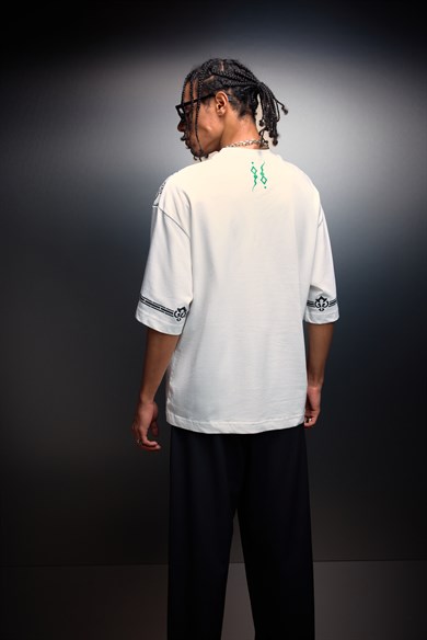 Erkek Beyaz Regulan Kabartma Baskılı Oversize Tshirt