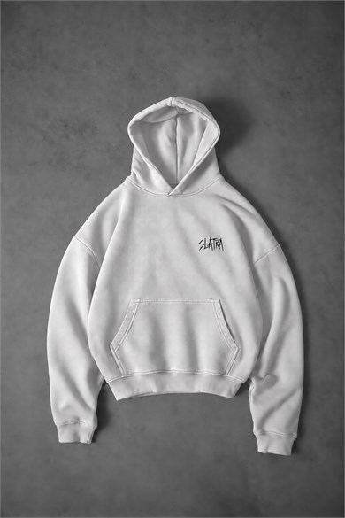 Erkek Beyaz Relic Patch Detay Oversize Hoodie