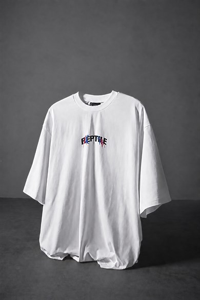 Erkek Beyaz Reptile Baskılı Oversize Tshirt