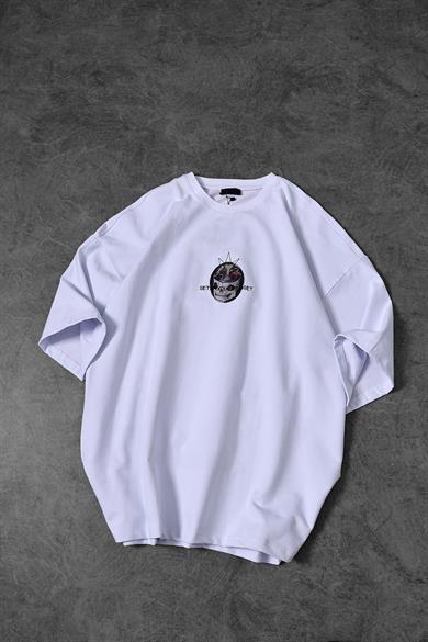 Erkek Beyaz Setup Your Mindset Baskılı Oversize Tshirt