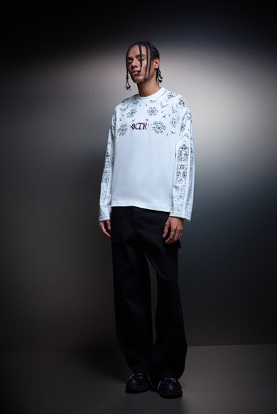 Erkek Beyaz Shadow Of Sltr Boxy Fit Uzun Kollu Tshirt