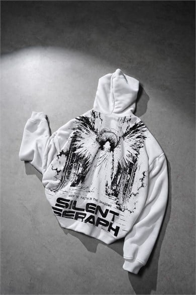 Erkek Beyaz Silent Seraph Oversize Hoodie