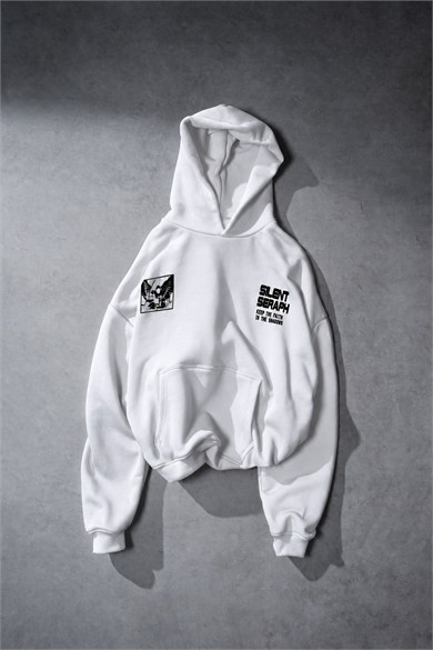 Erkek Beyaz Silent Seraph Oversize Hoodie